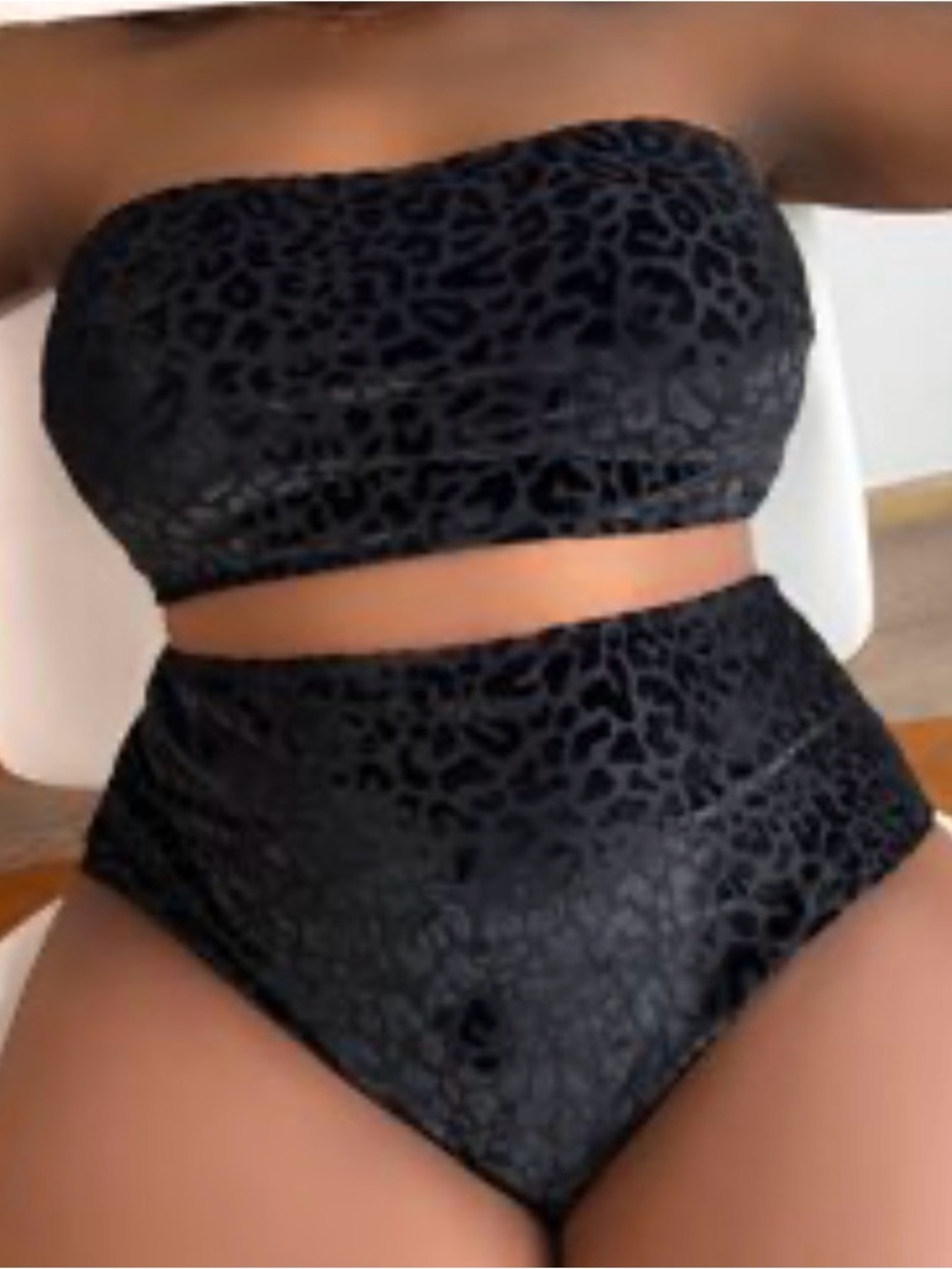 Black Velvet Leopard Print Bandeau Bikini Set 1X